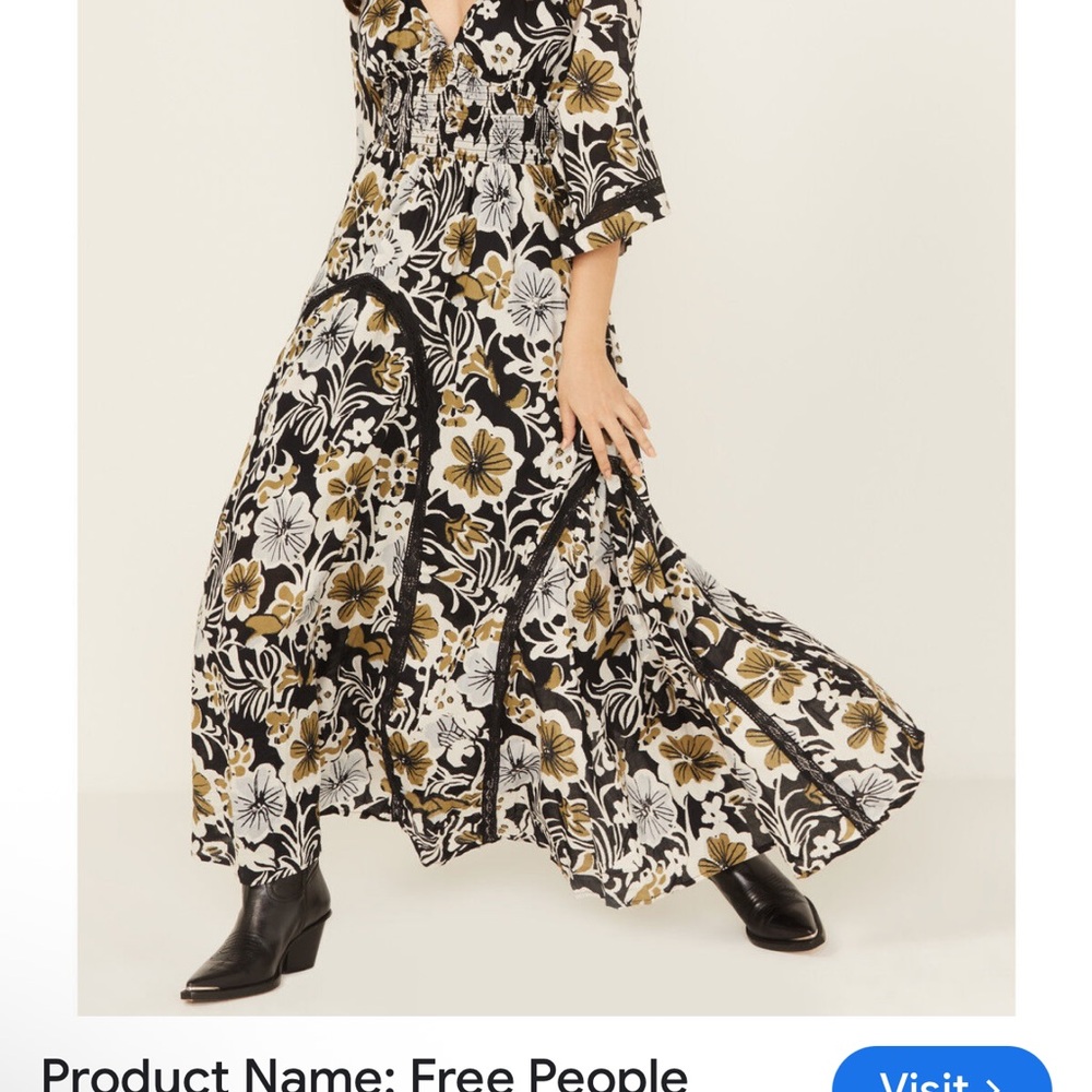 NWT Free People Printed Dixie V Neck 3/4 Sleeve Maxi Dress - Picture 6 of 11